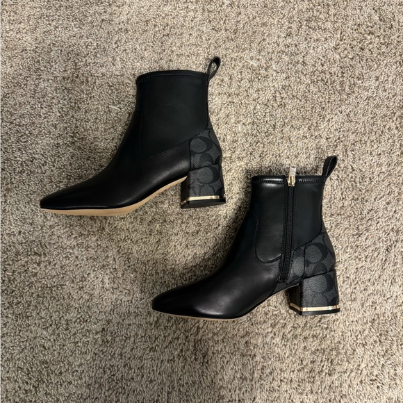 Coach Leather Nala bootie, leather and Signature coated canvas Block heel black - Picture 8 of 11